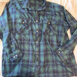 Green and Blue Plaid Button-Up Shirt